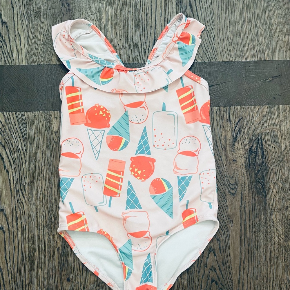 Carter's Pink One-Piece Swim - Ice Cream & Popsicle Print with Ruffle